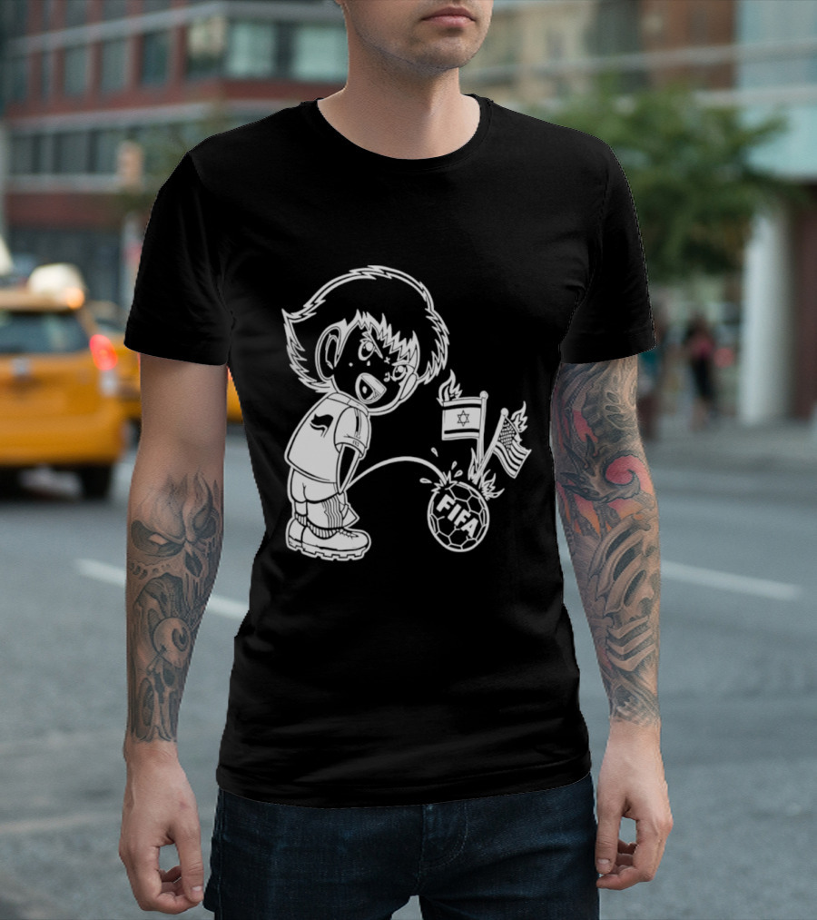 Captain Tsubasa Peeing FIFA Soccer Ball Israel USA Flags T-Shirt