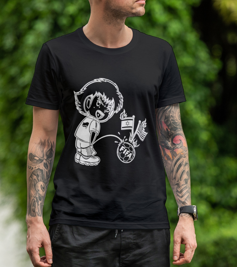 Captain Tsubasa Peeing FIFA Soccer Ball Israel USA Flags T-Shirt