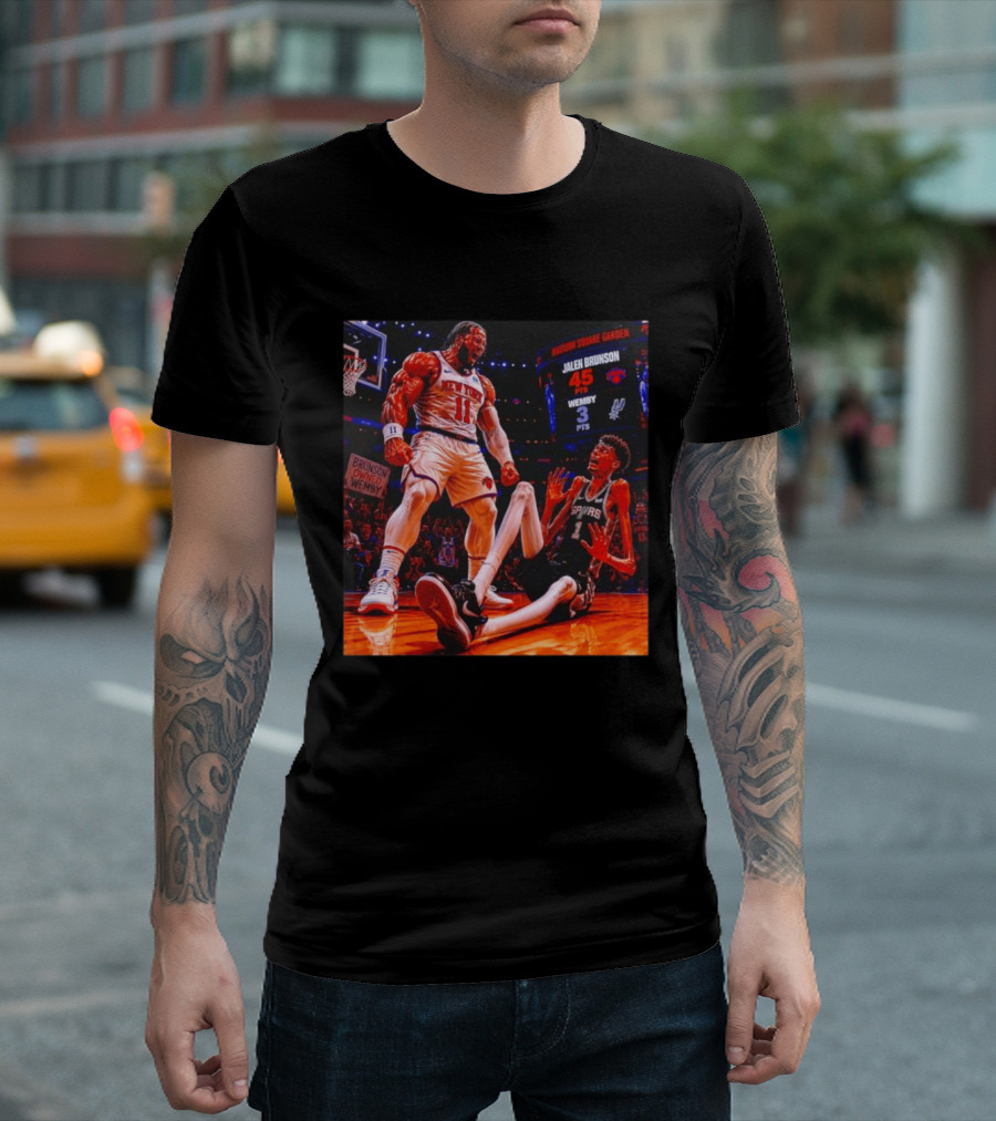 NBA Showdown Jalen Brunson 45 Points Victor Wembanyama 3 Points New York Spurs Matchup Madison Square Garden T-Shirt