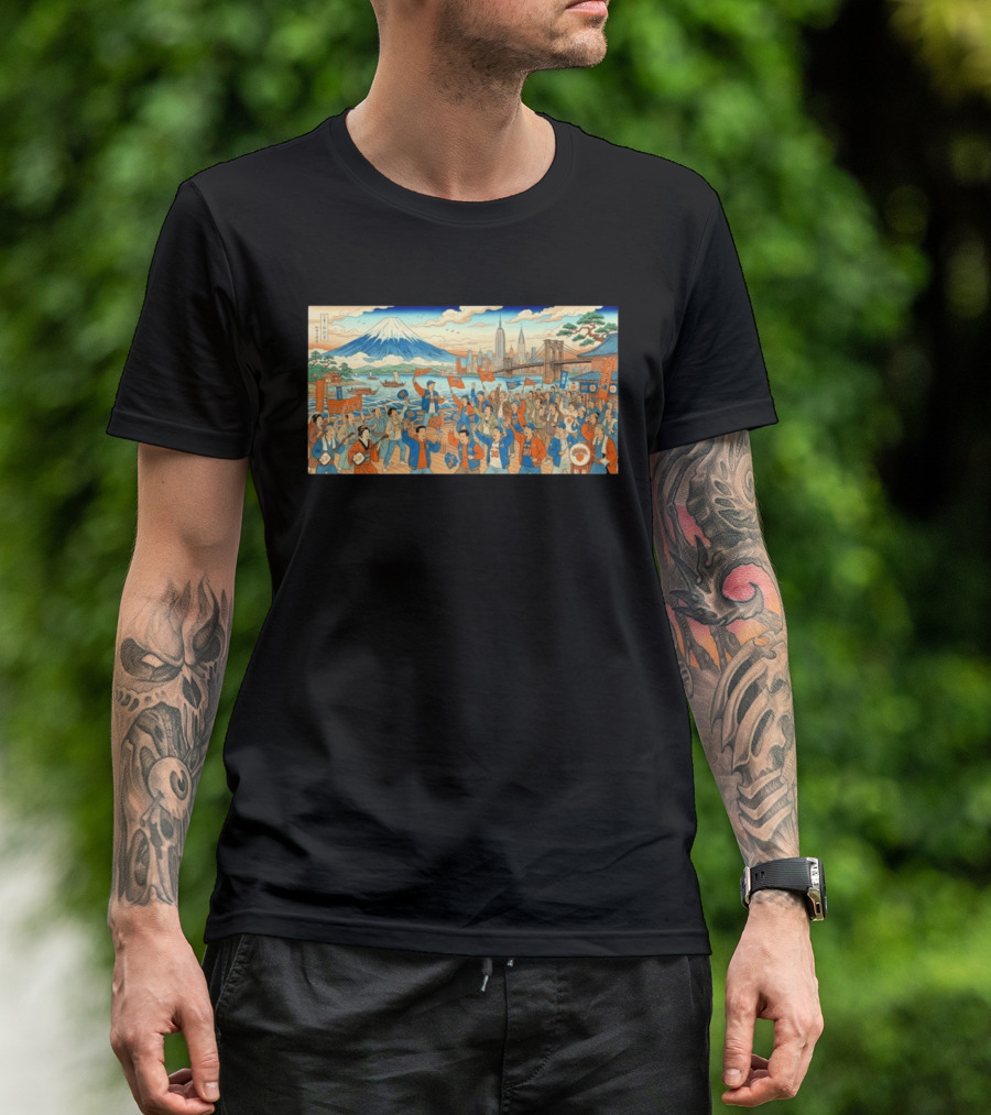 New York Knicks Fans Ukiyo E Mount Fuji New York City Skyline 1946 T-Shirt