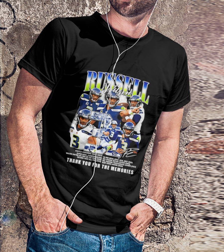 Seattle Seahawks Russell Wilson Number 3 Thank You For The Memories T-Shirt