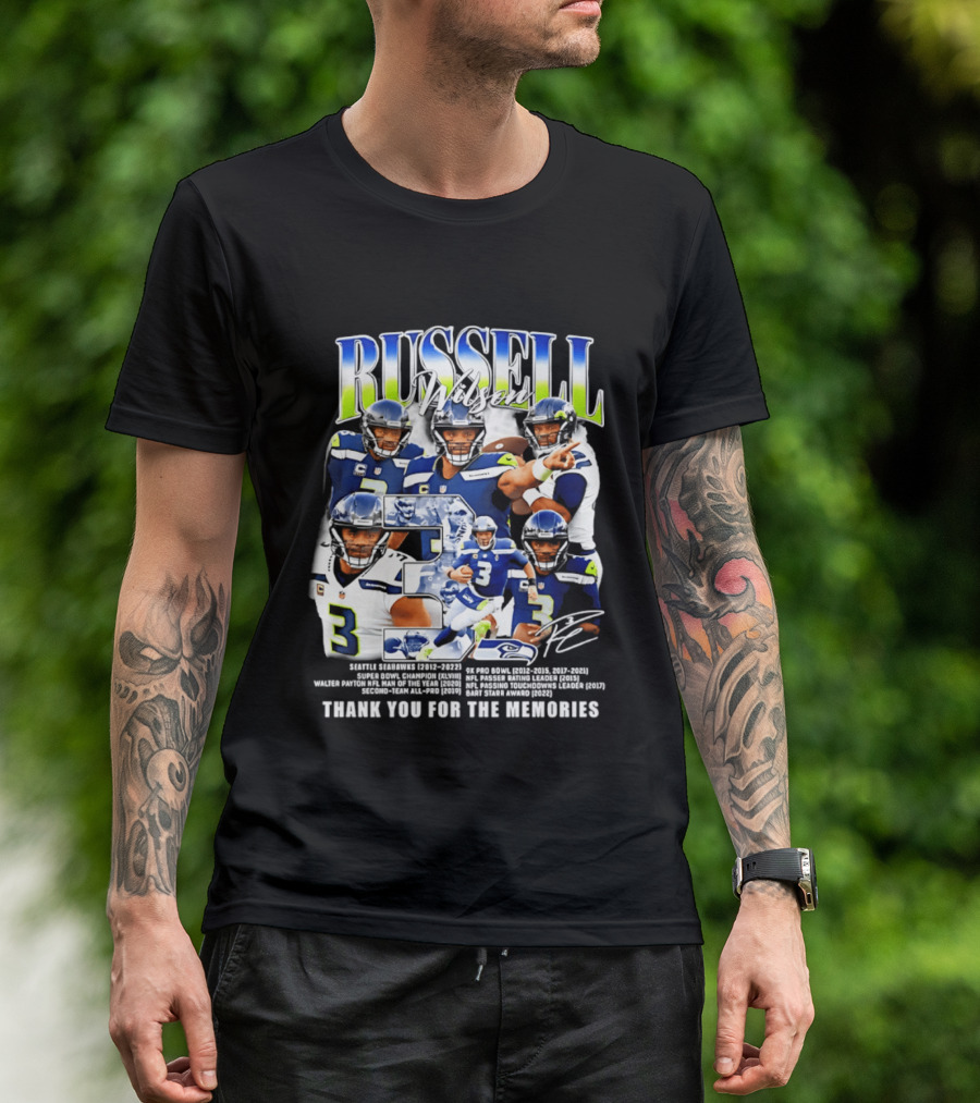 Seattle Seahawks Russell Wilson Number 3 Thank You For The Memories T-Shirt