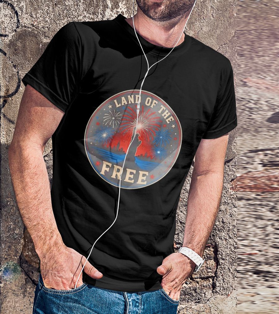 Land Of The Free Statue Of Liberty Fireworks Skyline T-Shirt