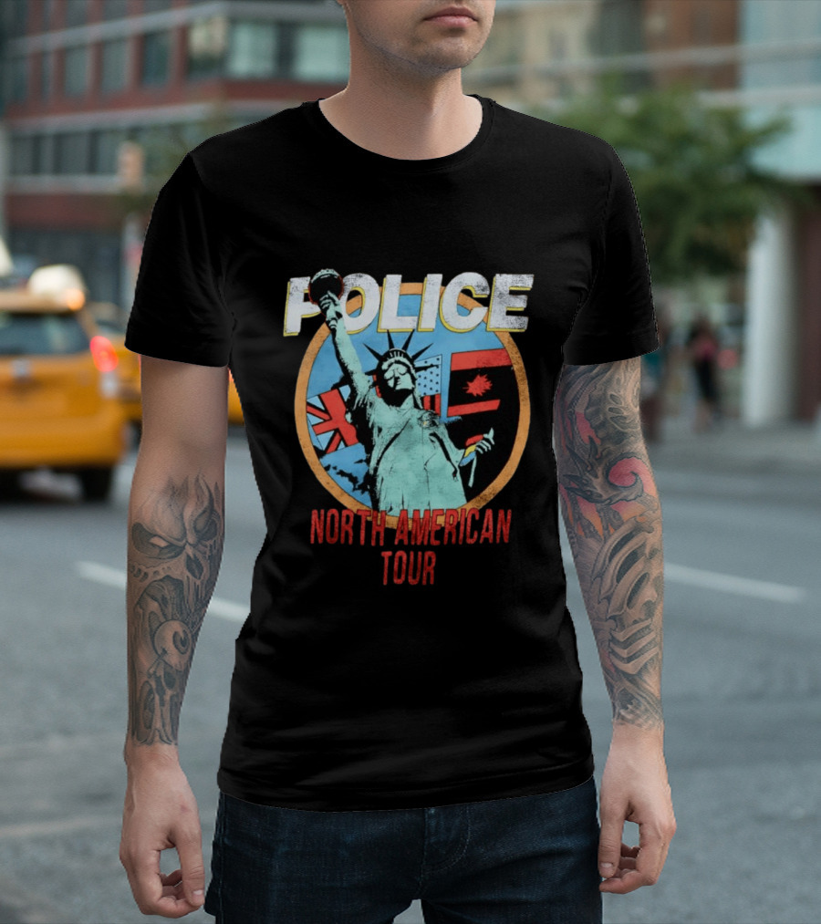 POLICE North American Tour Statue Of Liberty UK US Canada Flags T-Shirt