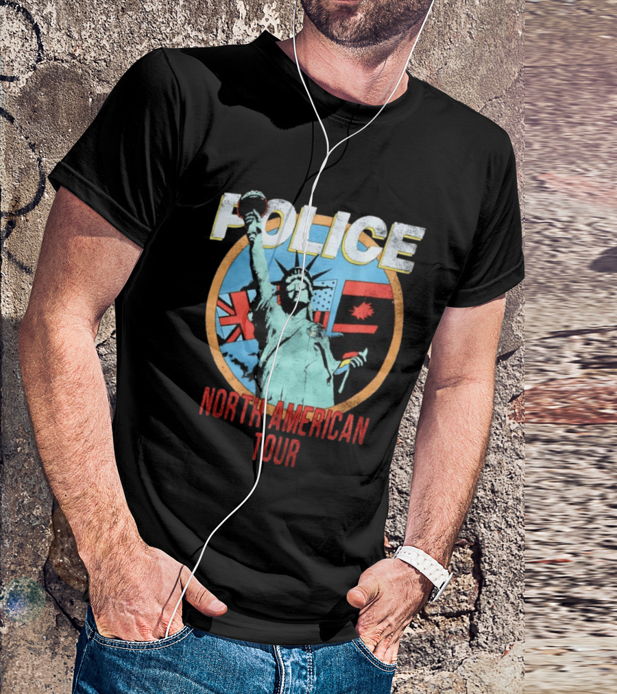 POLICE North American Tour Statue Of Liberty UK US Canada Flags T-Shirt