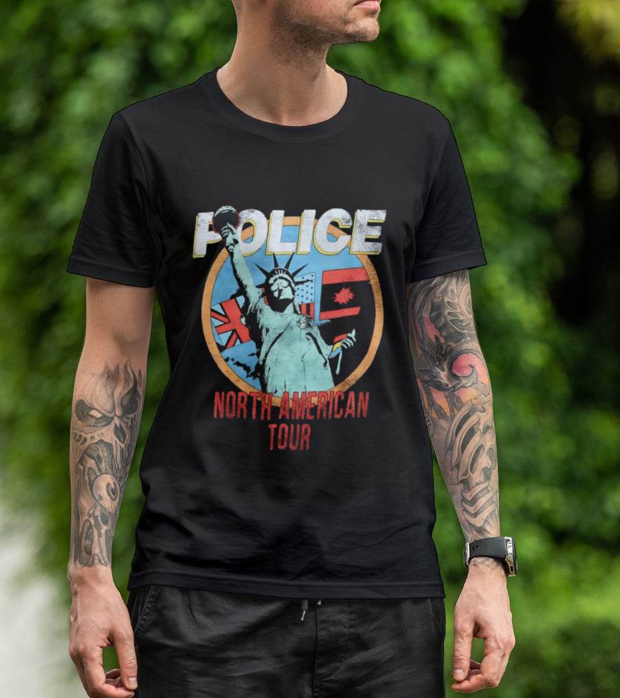 POLICE North American Tour Statue Of Liberty UK US Canada Flags T-Shirt