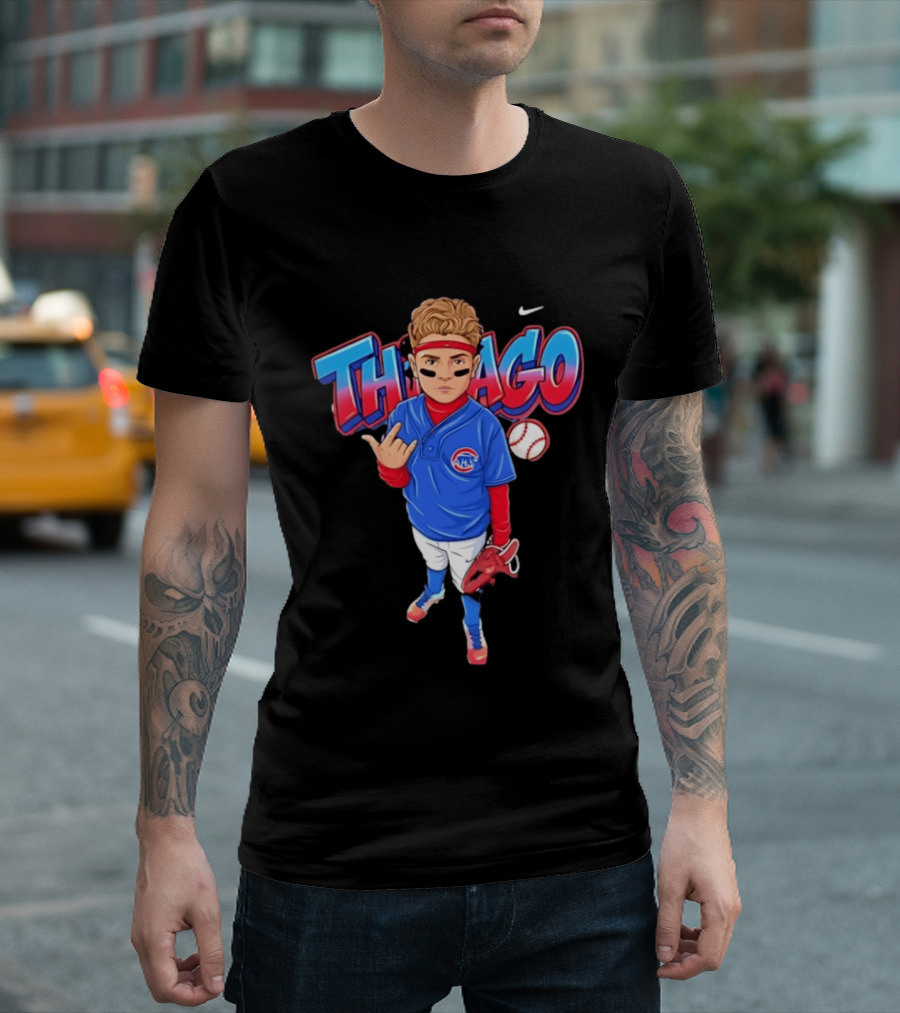 Thiago Chicago Cubs Baseball Cartoon Player Nike T-Shirt