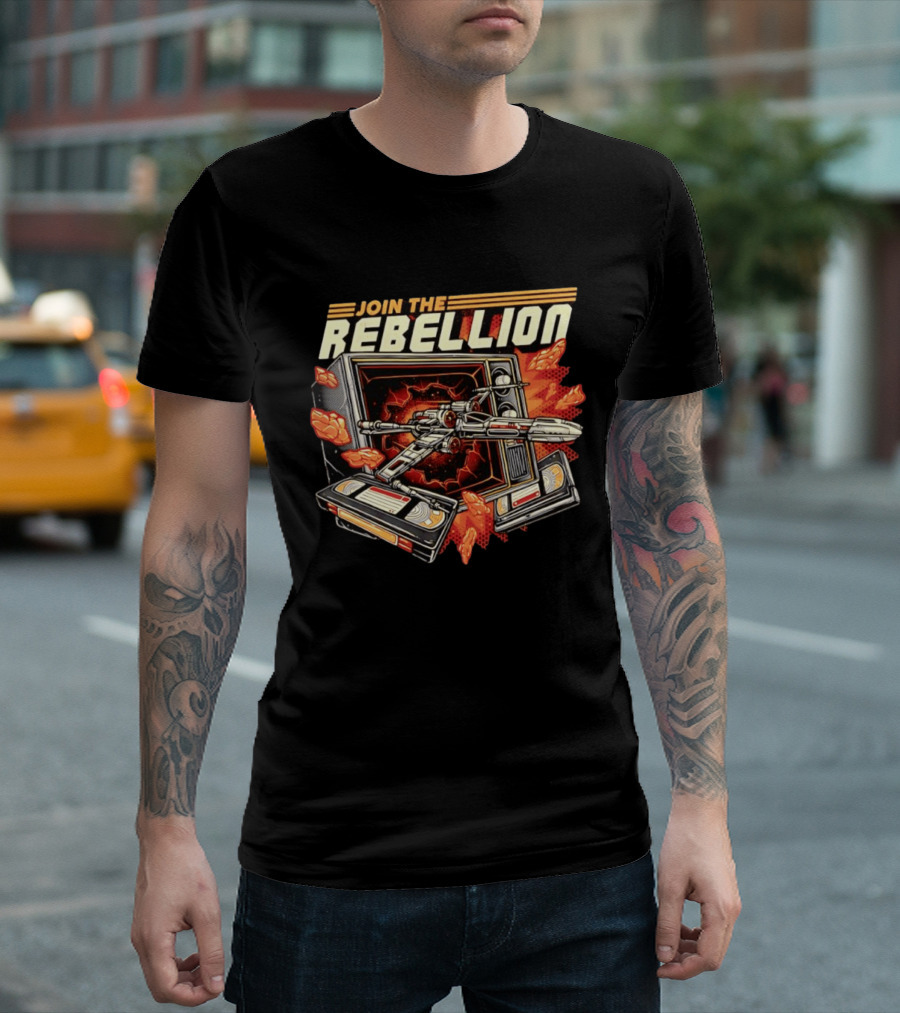 Join The Rebellion X Wing Starfighter Star Wars Retro TV Explosion T-Shirt