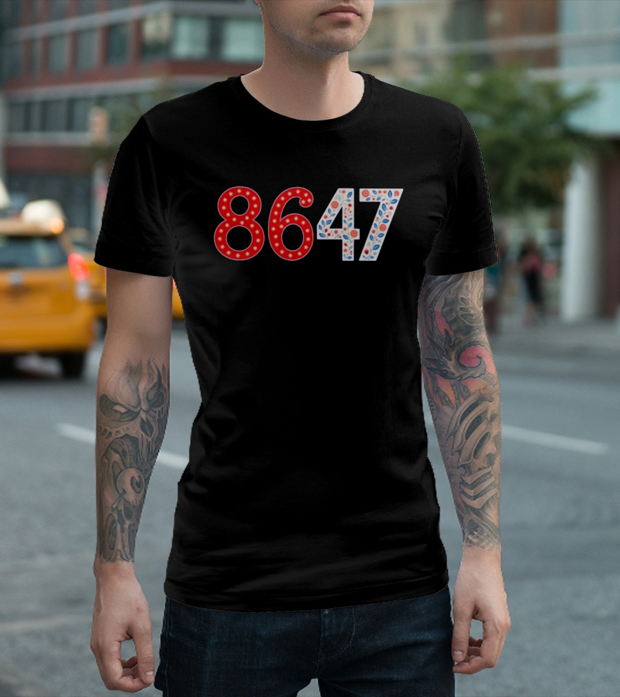 8647 Number Red And Blue Floral Stars T-Shirt
