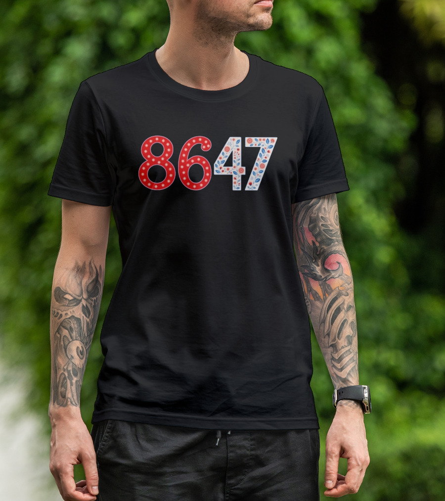 8647 Number Red And Blue Floral Stars T-Shirt