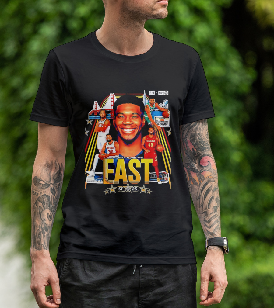 All Star Basketball Starting Lineup East 2026 Golden State Bay Bridge SF 45 Cleveland New York T-Shirt