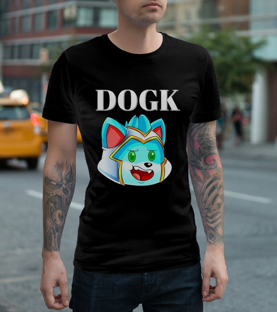 DOGK Cute Cartoon Character Blue Dog Head T-Shirt