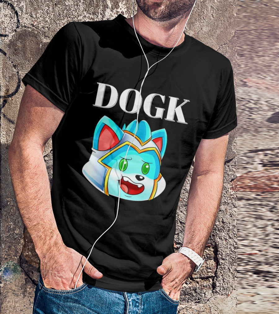 DOGK Cute Cartoon Character Blue Dog Head T-Shirt