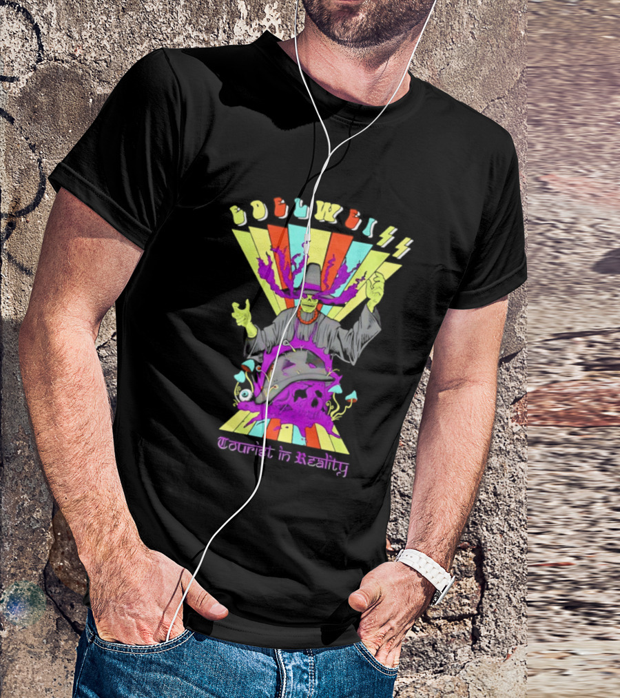 Edelweiss Skeleton Warlock Psychedelic Rainbow Tourist In Reality T-Shirt