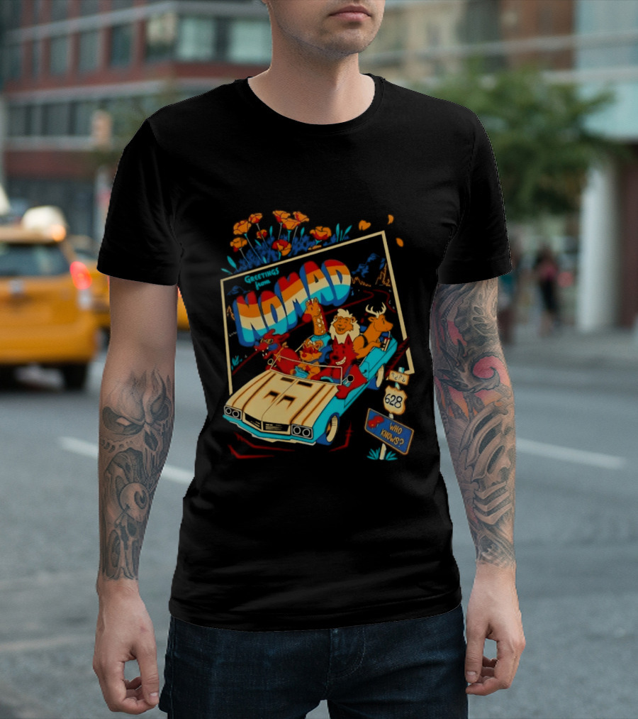 Nomad Adventure With Animals In Car Who Knows Sign T-Shirt