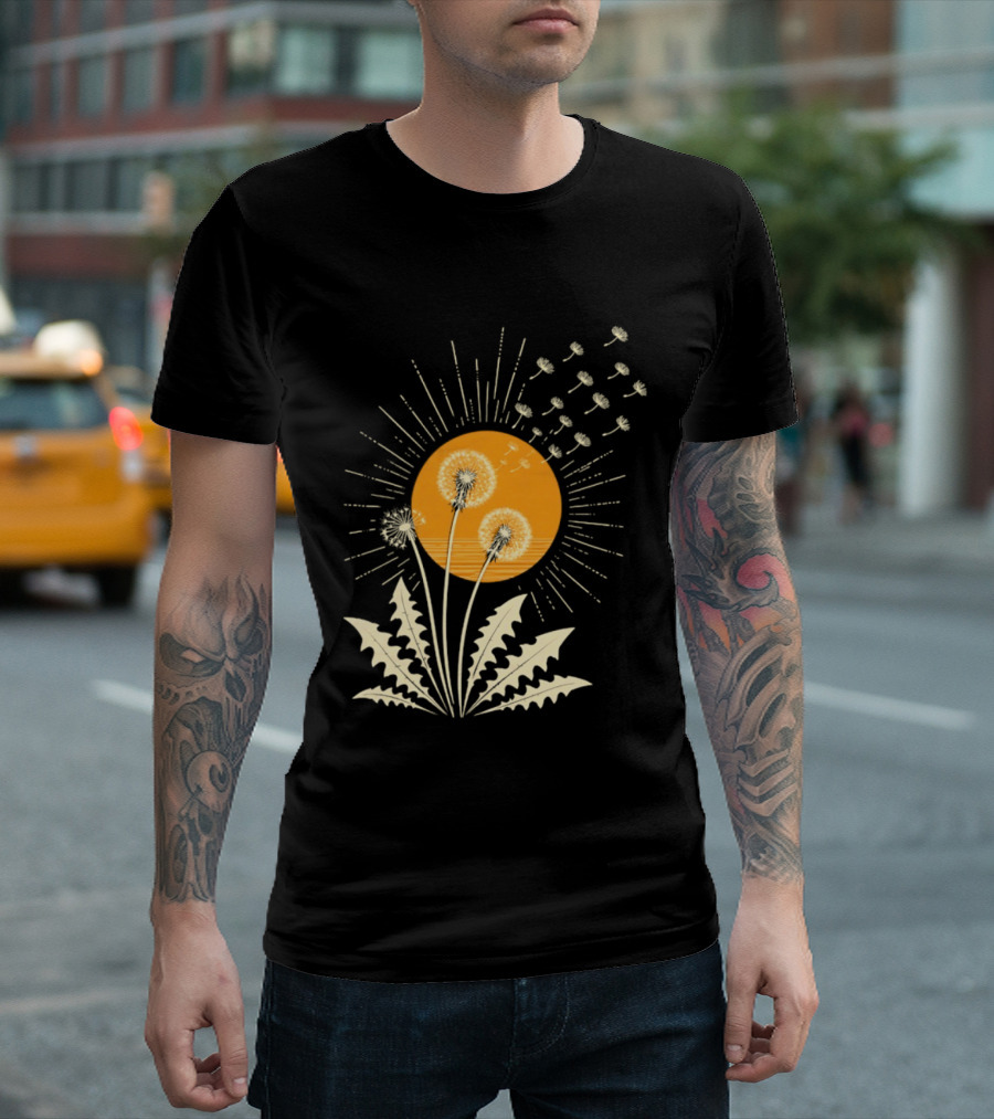 Golden Sunlight Dandelion Seeds Flying Nature Burst T-Shirt
