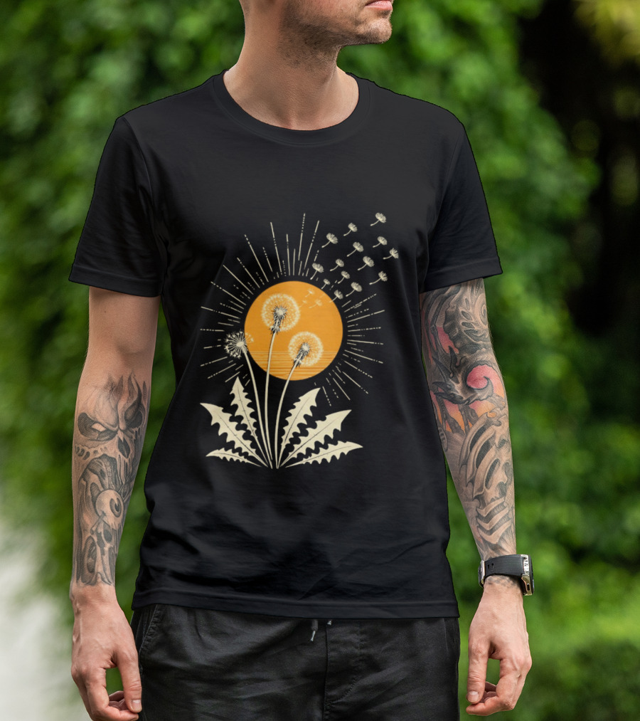 Golden Sunlight Dandelion Seeds Flying Nature Burst T-Shirt