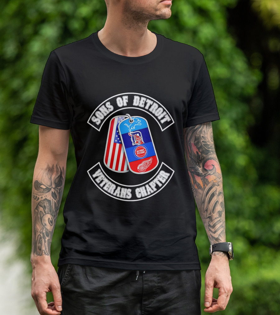 Sons Of Detroit Veterans Chapter Dog Tags Lions Tigers Pistons Red Wings T-Shirt