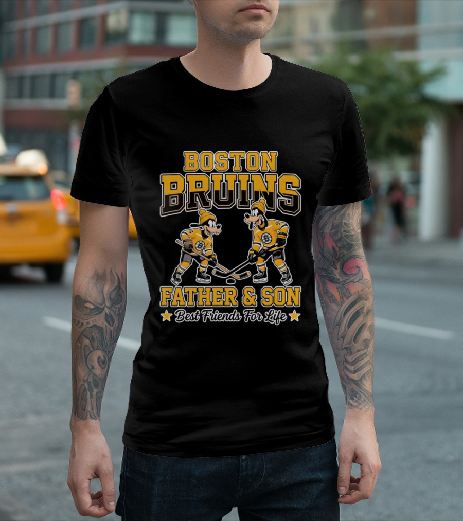 Boston Bruins Father Son Best Friends For Life Disney Goofy T-Shirt