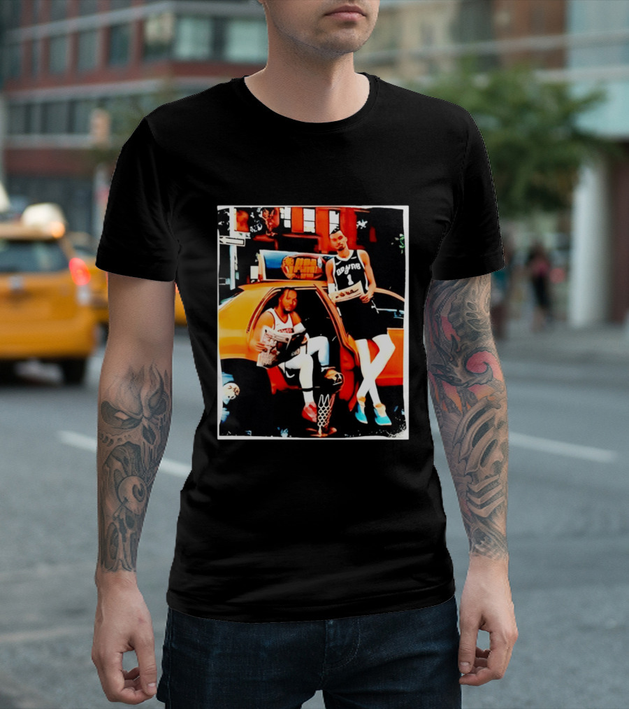 NBA Hoopers Jalen Brunson Victor Wembanyama Spurs Knicks Crossover Comic Style Street Scene T-Shirt