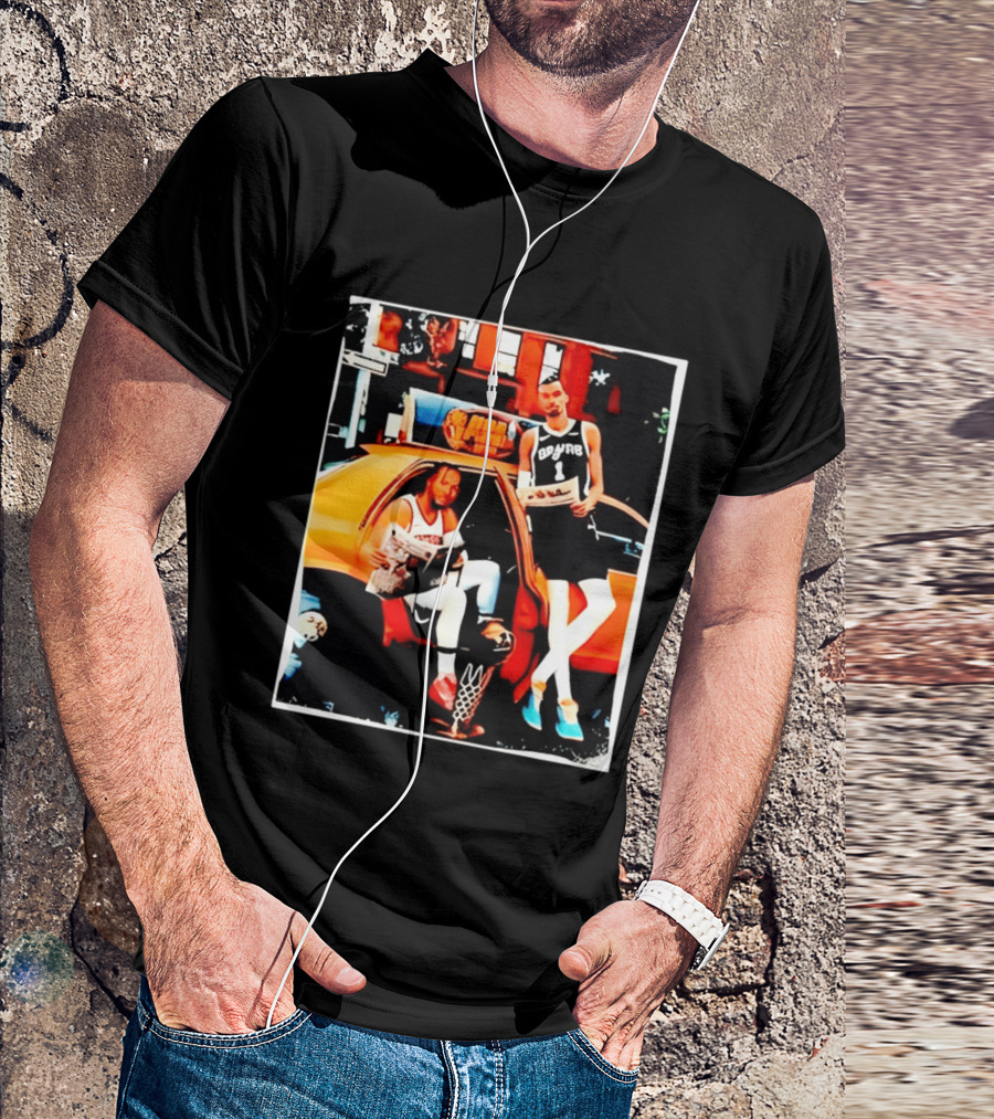 NBA Hoopers Jalen Brunson Victor Wembanyama Spurs Knicks Crossover Comic Style Street Scene T-Shirt