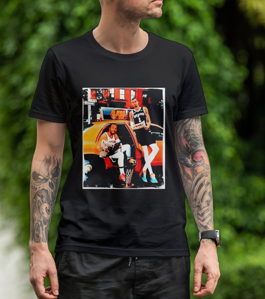 NBA Hoopers Jalen Brunson Victor Wembanyama Spurs Knicks Crossover Comic Style Street Scene T-Shirt