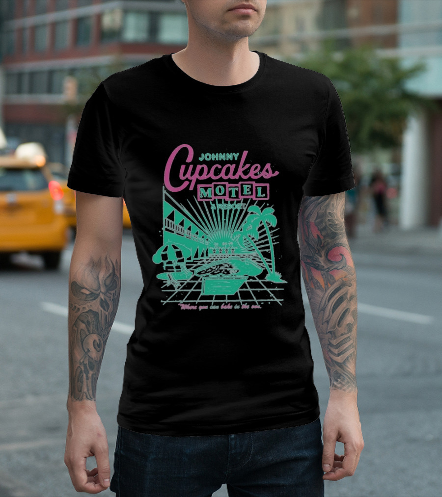 Johnny Cupcakes Motel Retro Resort Poolside Vibes Bake In The Sun Experience T-Shirt