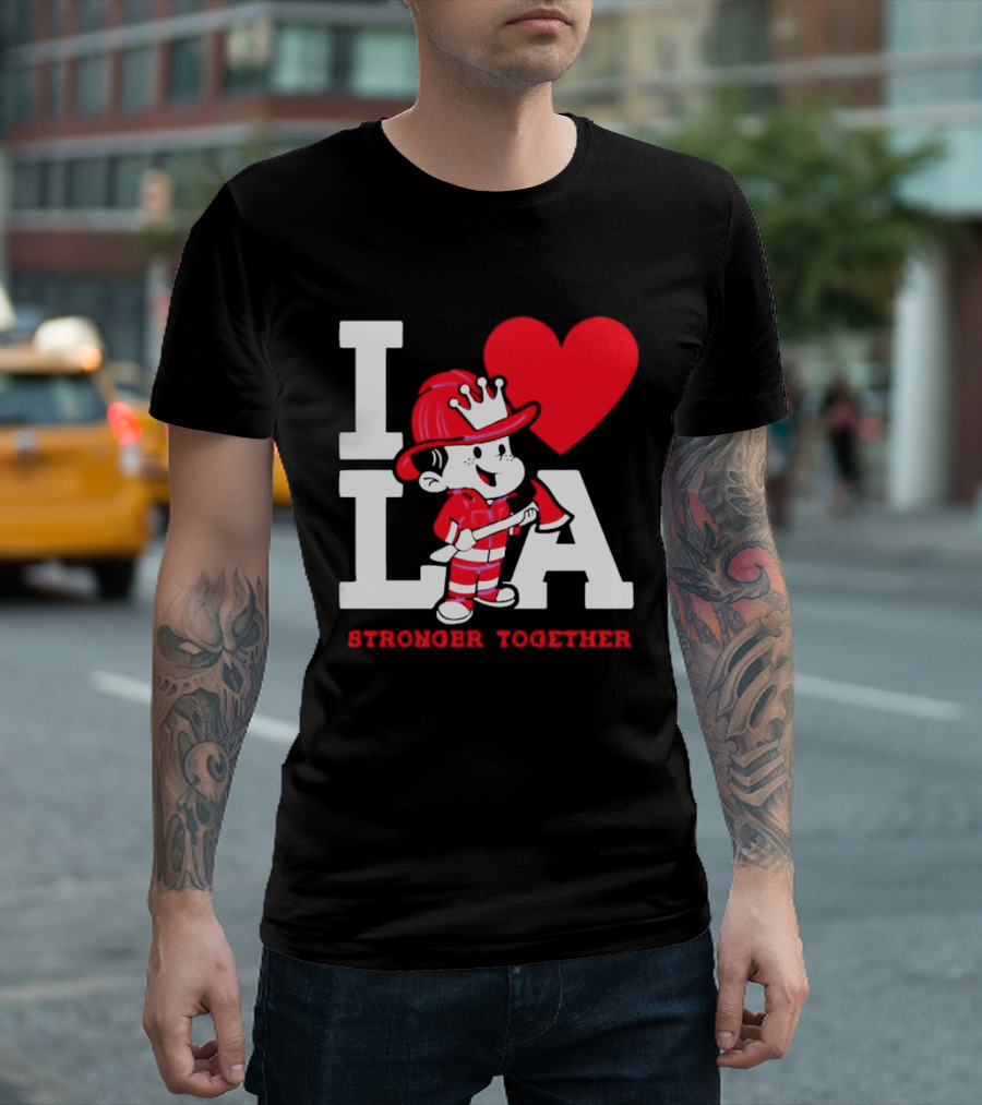 I Love LA Firefighter Stronger Together T-Shirt