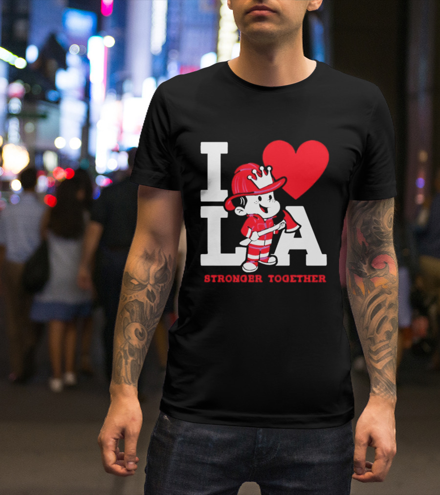 I Love LA Firefighter Stronger Together T-Shirt
