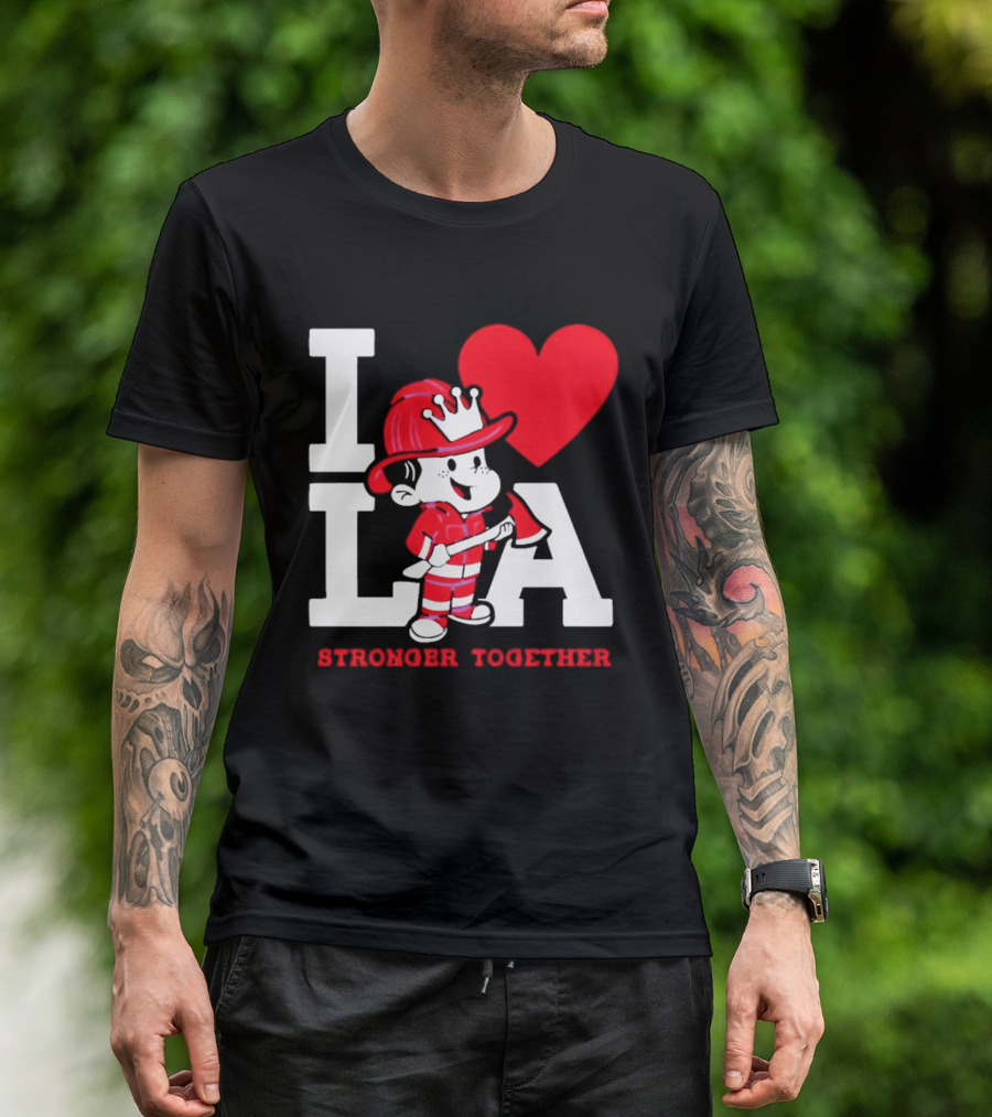 I Love LA Firefighter Stronger Together T-Shirt