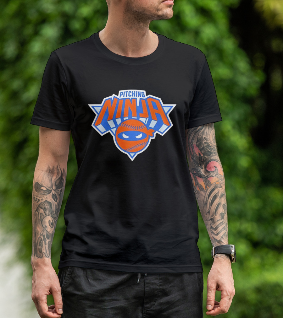 Pitching Ninja New York Knicks Baseball T-Shirt