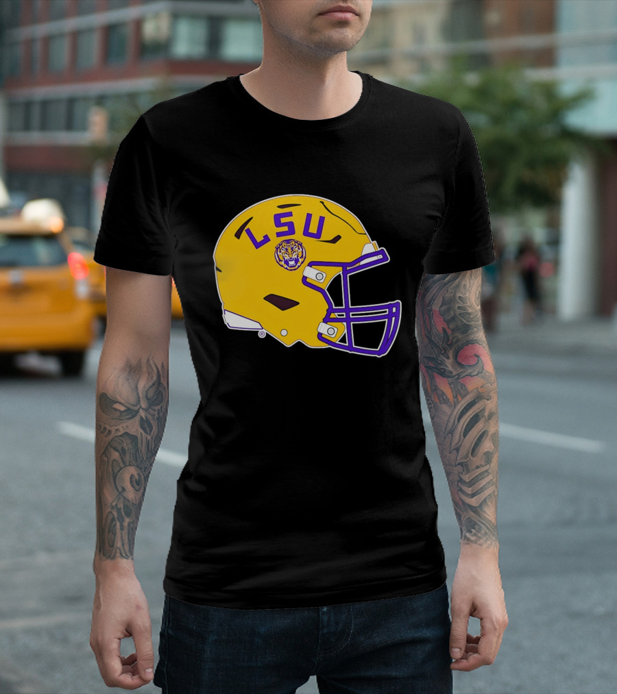 LSU Tigers Football Helmet Yellow Purple Team T-Shirt