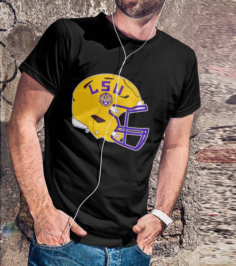LSU Tigers Football Helmet Yellow Purple Team T-Shirt