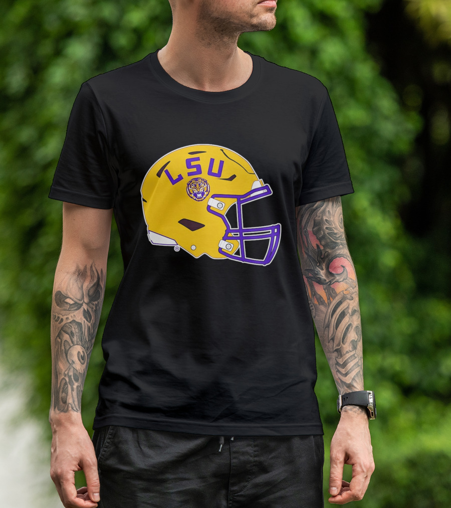 LSU Tigers Football Helmet Yellow Purple Team T-Shirt
