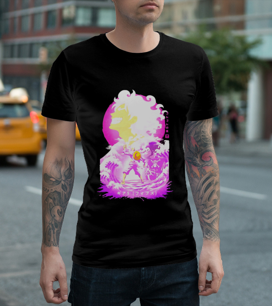 Monkey D. Luffy Gear 5 Gomu Gomu No Mi Waves One Piece Pink Aesthetic T-Shirt