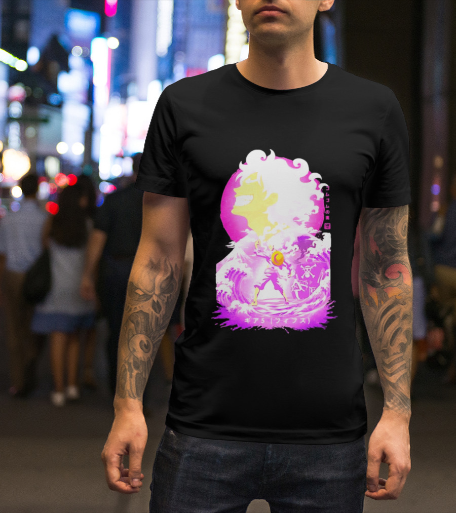 Monkey D. Luffy Gear 5 Gomu Gomu No Mi Waves One Piece Pink Aesthetic T-Shirt