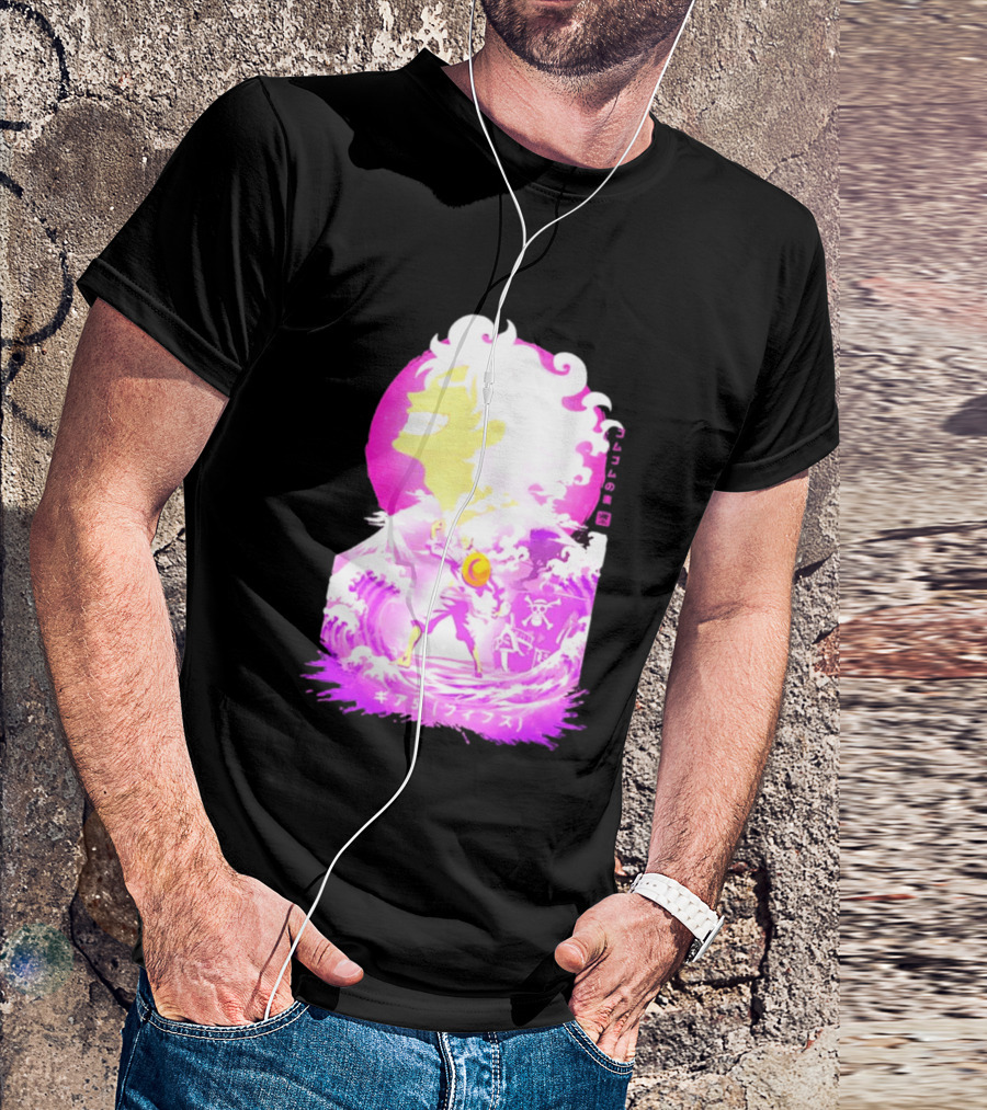 Monkey D. Luffy Gear 5 Gomu Gomu No Mi Waves One Piece Pink Aesthetic T-Shirt