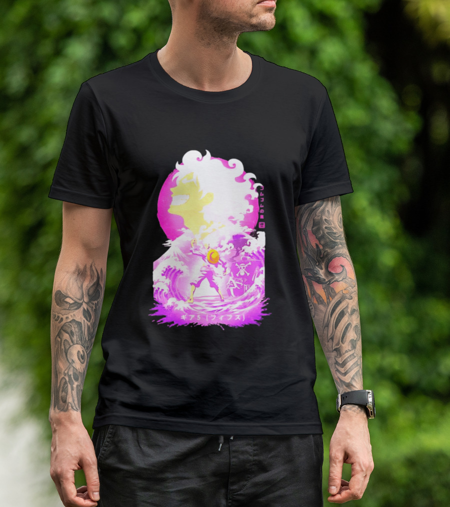 Monkey D. Luffy Gear 5 Gomu Gomu No Mi Waves One Piece Pink Aesthetic T-Shirt