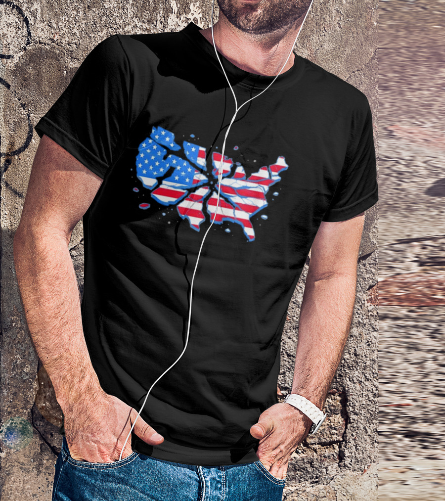 United States Of America Fractured Map Stars And Stripes T-Shirt