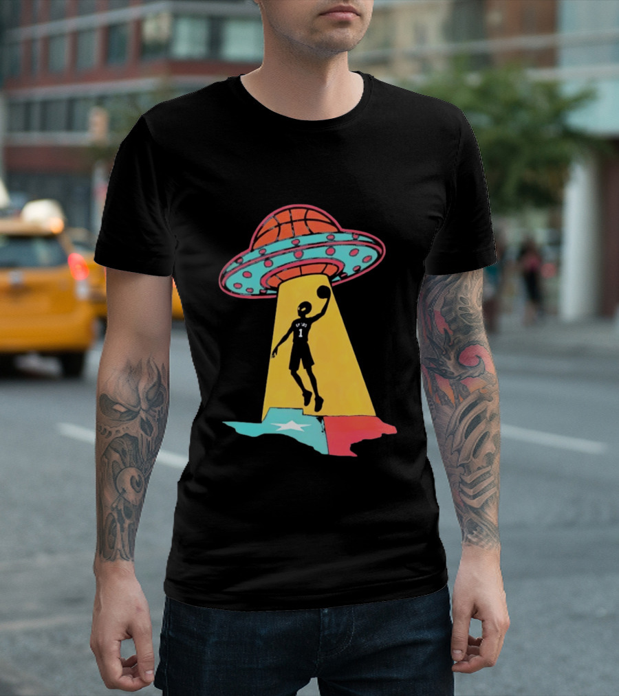 Victor Wembanyama San Antonio Spurs UFO Abduction Texas Flag Basketball T-Shirt