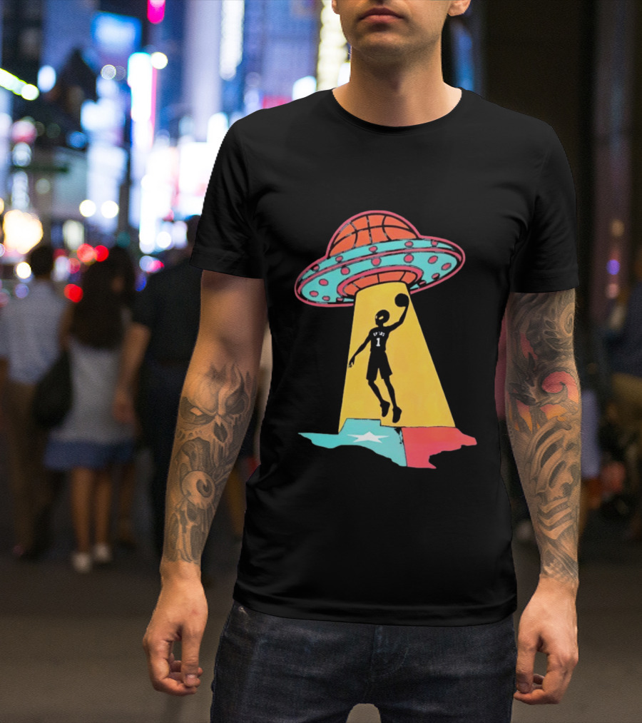 Victor Wembanyama San Antonio Spurs UFO Abduction Texas Flag Basketball T-Shirt