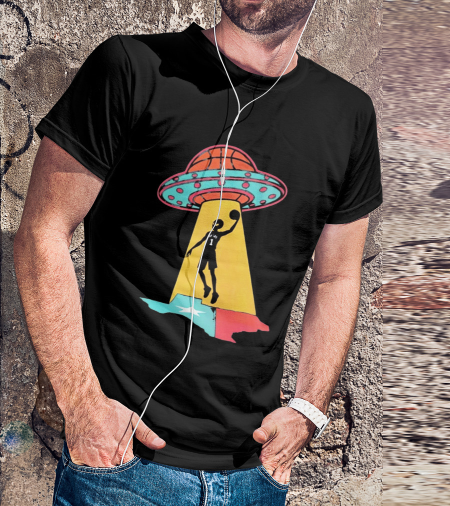 Victor Wembanyama San Antonio Spurs UFO Abduction Texas Flag Basketball T-Shirt