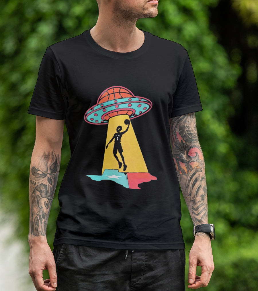 Victor Wembanyama San Antonio Spurs UFO Abduction Texas Flag Basketball T-Shirt