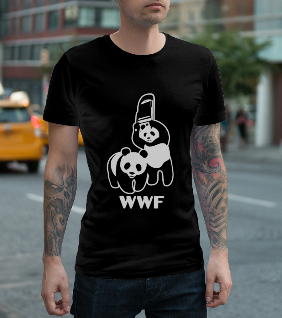 WWF Panda Chainsaw Wildlife Conservation Activist Black T-Shirt