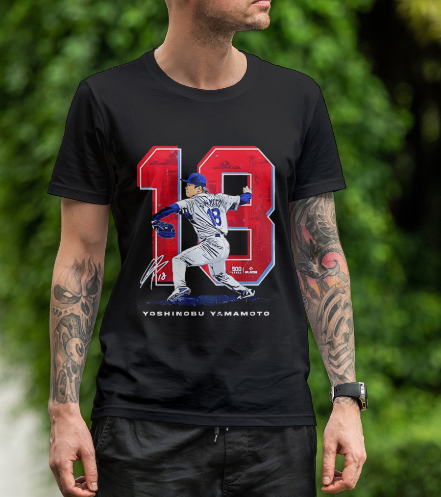 Yoshinobu Yamamoto 18 Los Angeles Dodgers Signature Japanese Pitcher T-Shirt