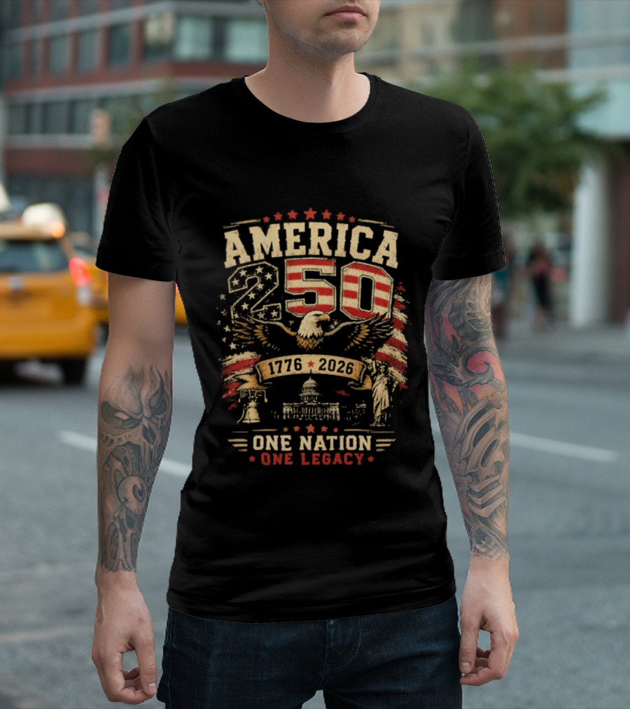 America 250 1776 2026 One Nation One Legacy Patriotic Eagle USA Capitol Liberty Bell T-Shirt