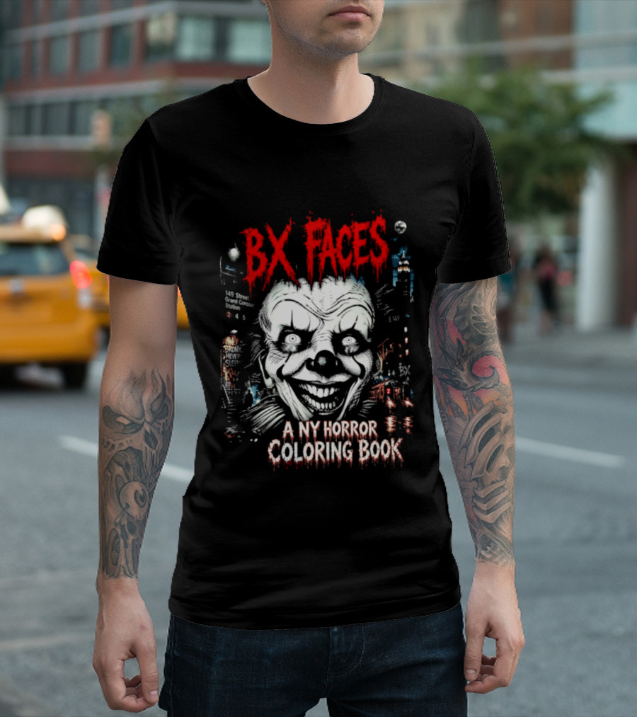 Bx Faces NY Horror Creepy Clown Coloring Book T-Shirt