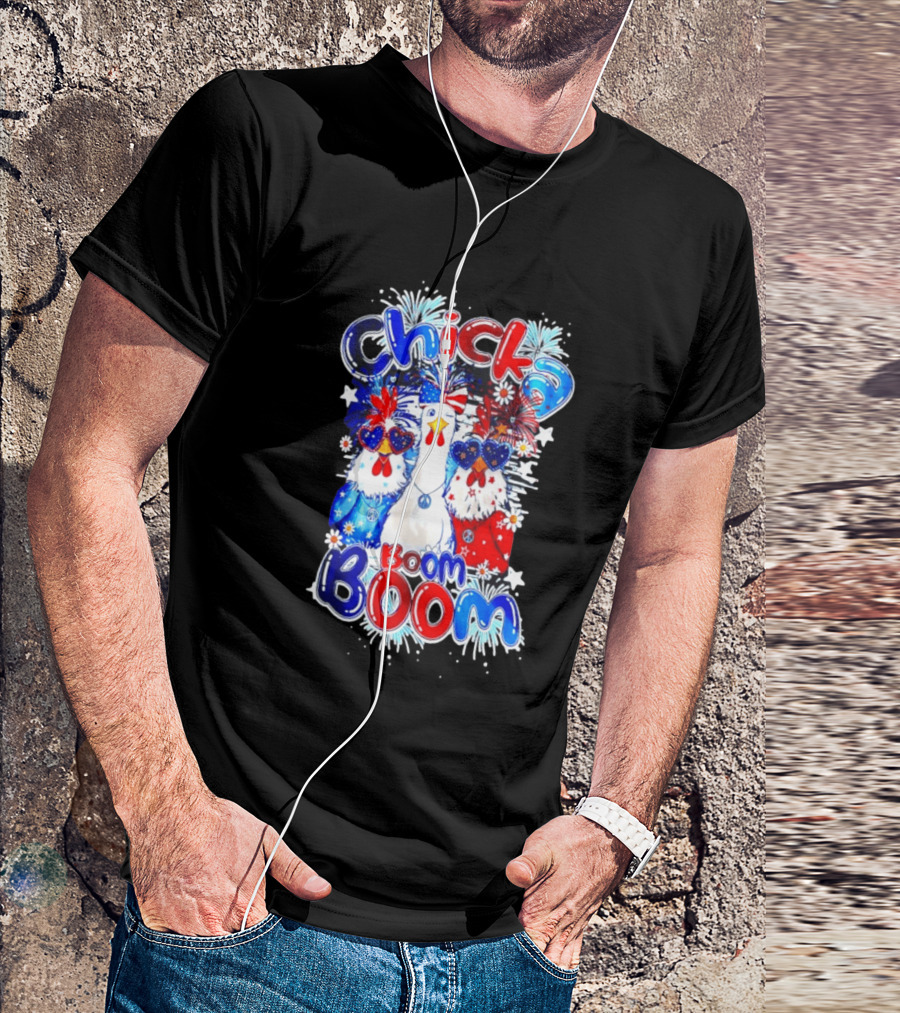 Chicka Boom Boom Patriotic Chickens With Headbands And Peace Signs T-Shirt