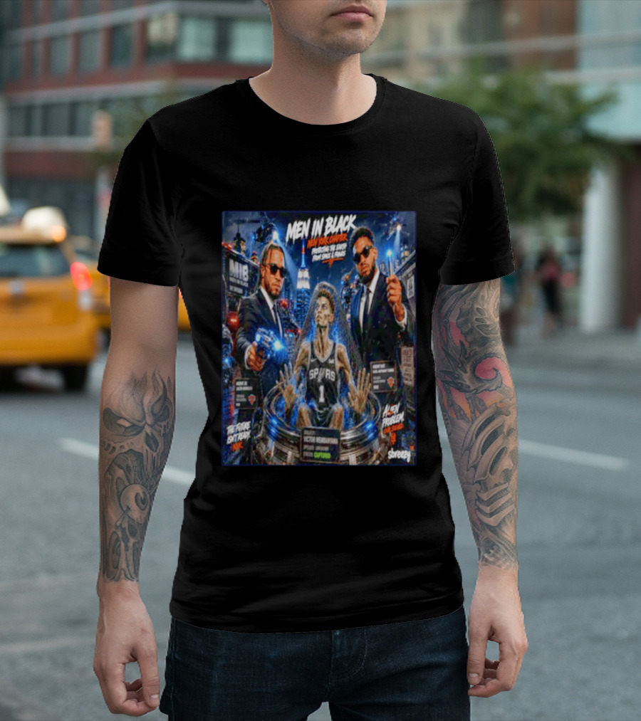Victor Wembanyama Men In Black New York Crossover Knicks Vs Spurs NBA Showdown T-Shirt