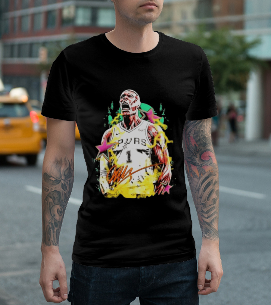 Victor Wembanyama San Antonio Spurs Attack On Titan Colossal Titan Spurs 1 Self Signature T-Shirt